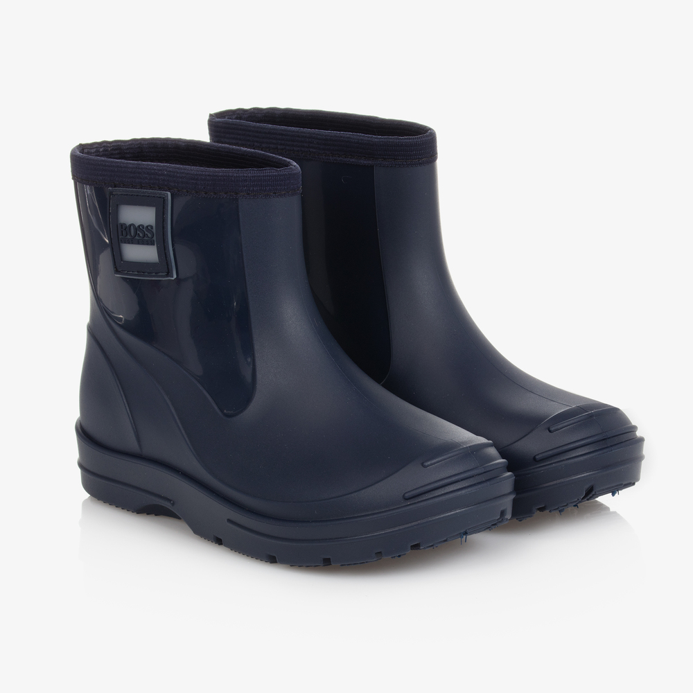 BOSS - Navy Blue Logo Rain Boots | Childrensalon