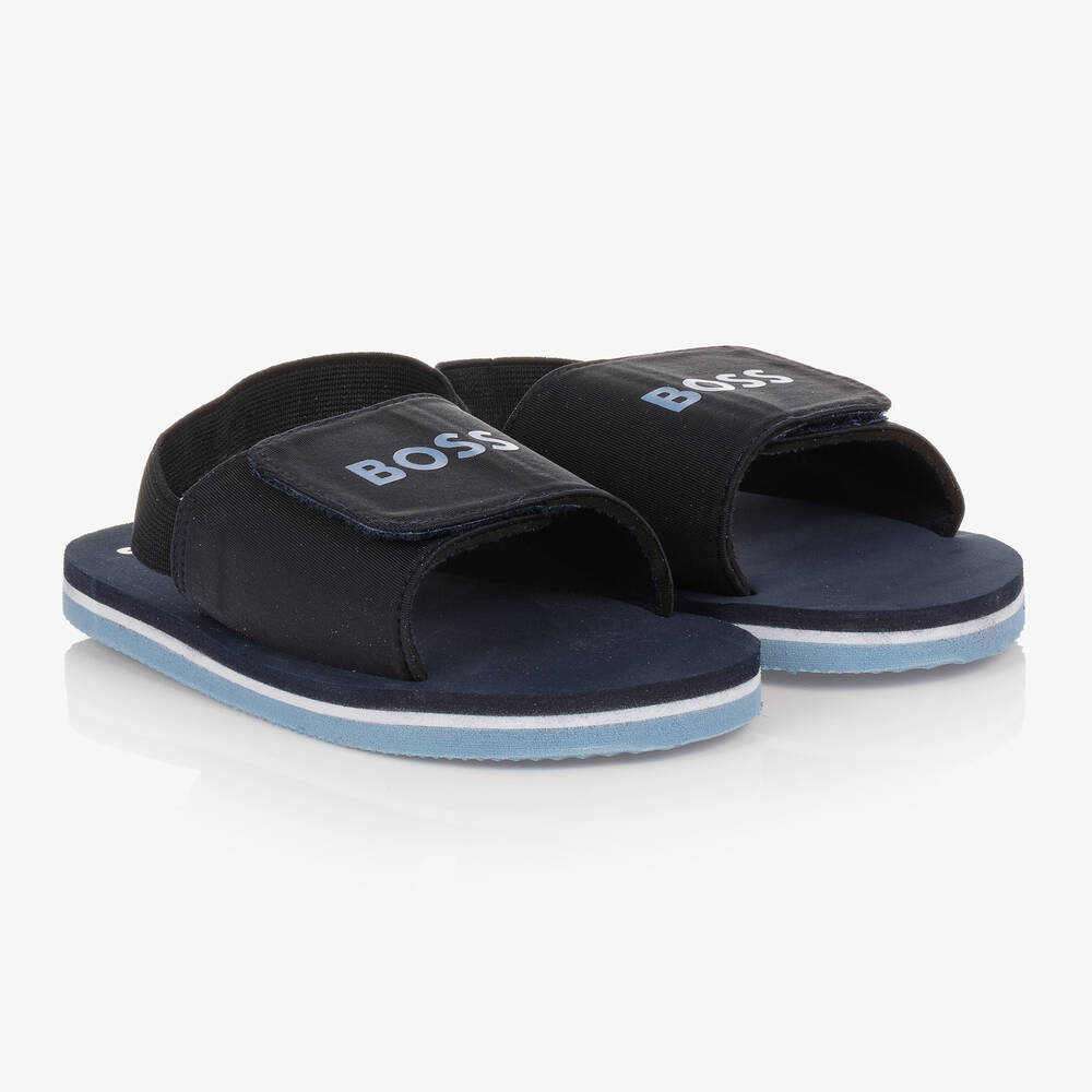 BOSS - Navy Blue Logo Sandals | Childrensalon