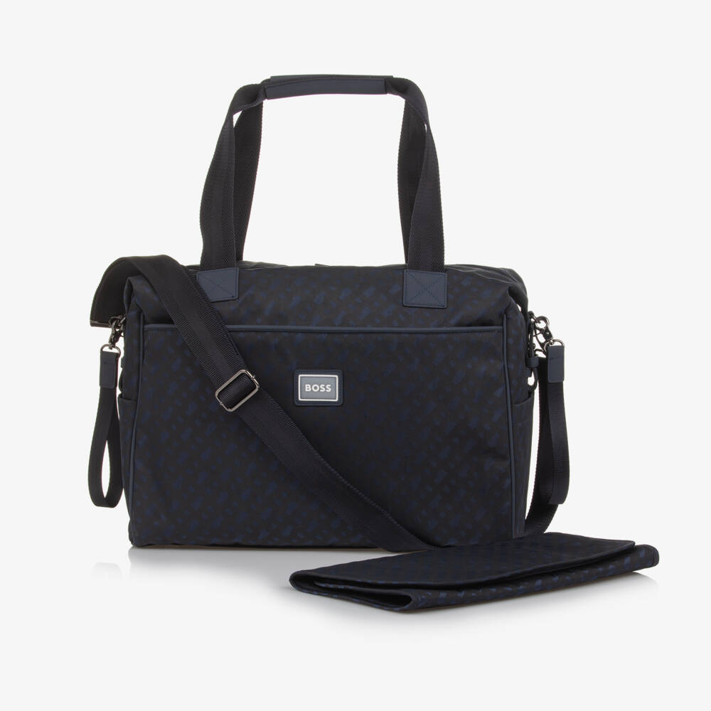 BOSS-Navy Blue Monogram Logo Changing Bag (40cm) | Childrensalon Outlet