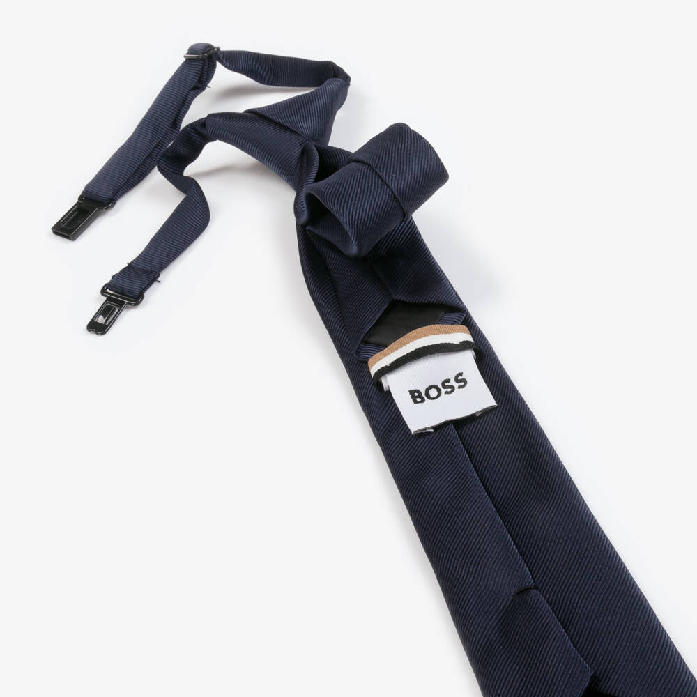 BOSS-Navy Blue Silk Boys Neckwear | Childrensalon Outlet