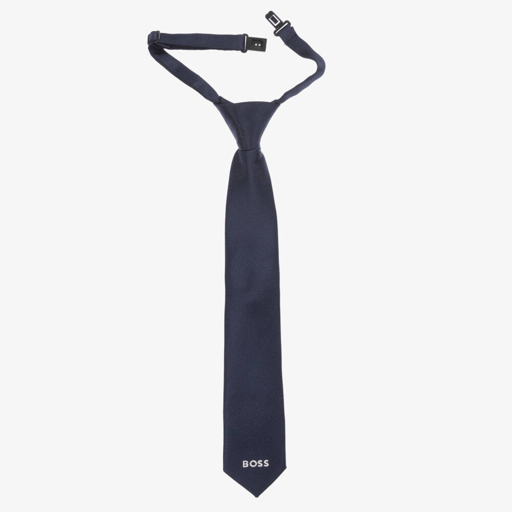 BOSS-Navy Blue Silk Boys Neckwear | Childrensalon Outlet