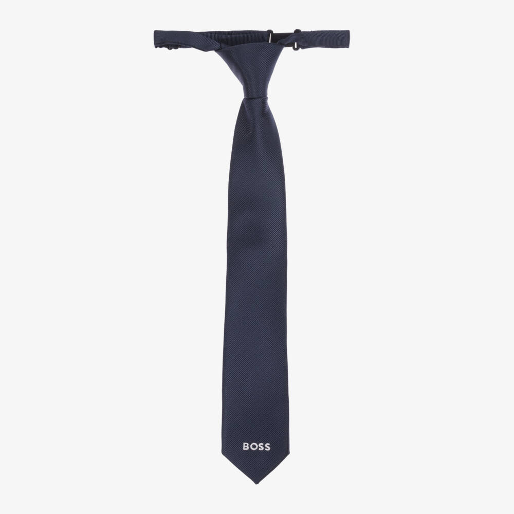 BOSS-Navy Blue Silk Boys Neckwear | Childrensalon Outlet