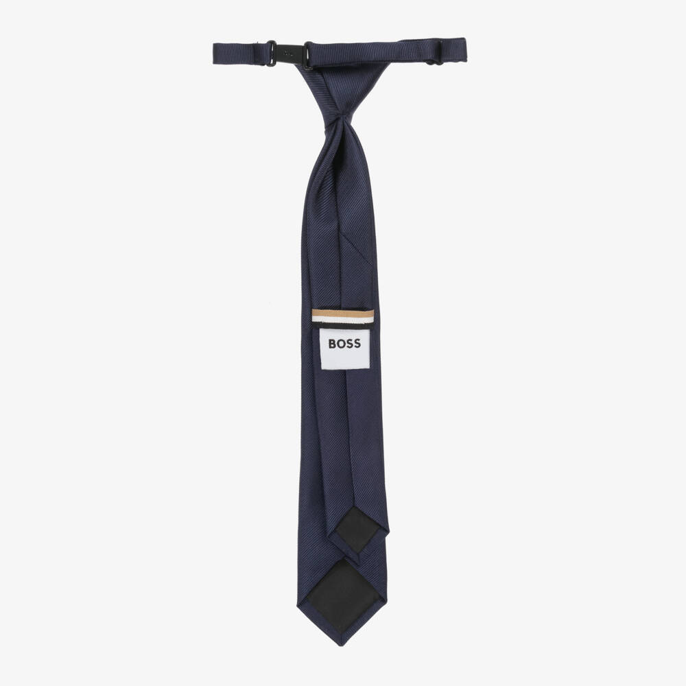BOSS-Navy Blue Silk Boys Neckwear | Childrensalon Outlet