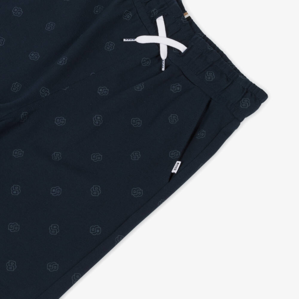 BOSS-Navy Piqué Cotton Shorts for Boys | Childrensalon Outlet