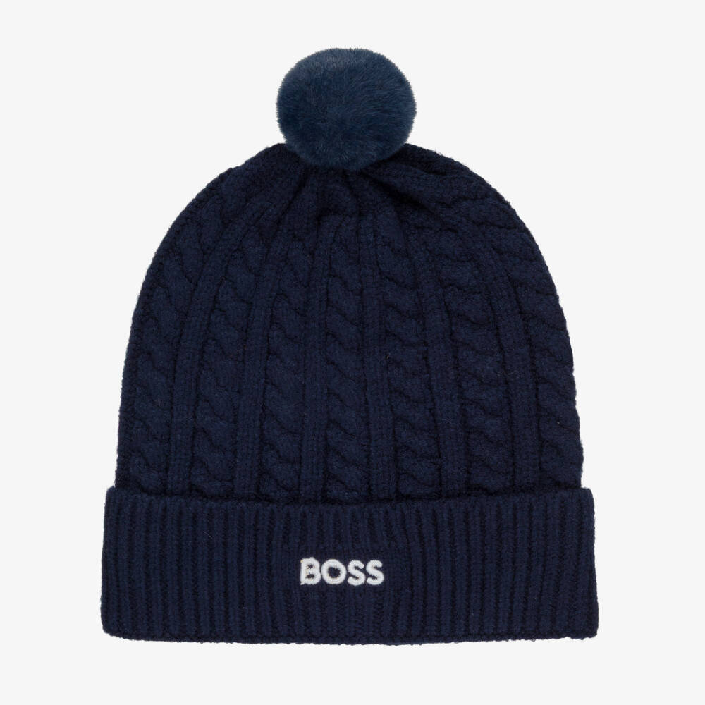 BOSS-Navy Pom Pom Hat | Childrensalon Outlet