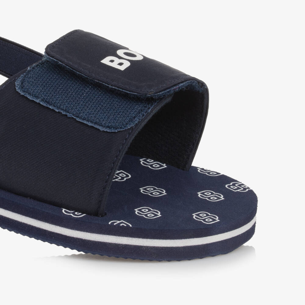 BOSS-Navy Velcro Strap Boys Sandals | Childrensalon Outlet