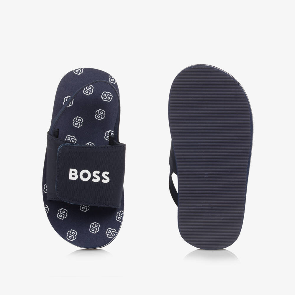 BOSS-Navy Velcro Strap Boys Sandals | Childrensalon Outlet