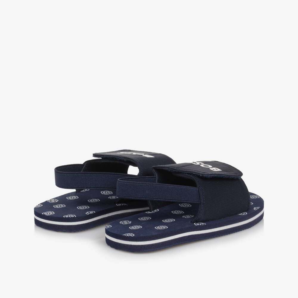 BOSS-Navy Velcro Strap Boys Sandals | Childrensalon Outlet