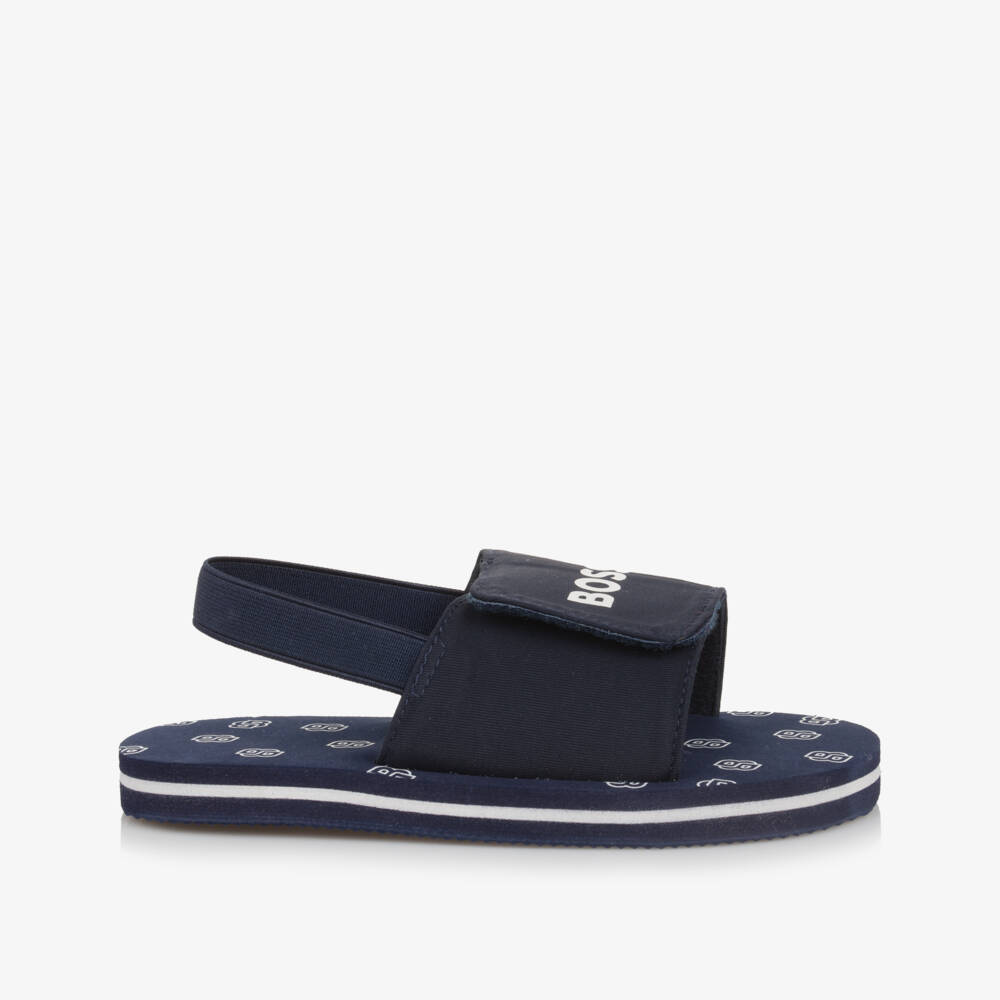 BOSS-Navy Velcro Strap Boys Sandals | Childrensalon Outlet