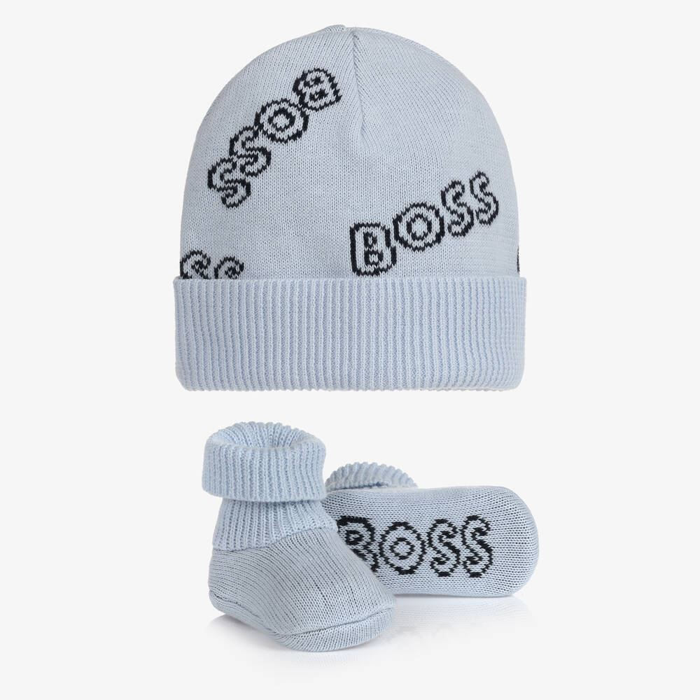 BOSS - Coffret bonnet bleu pâle en coton | Childrensalon