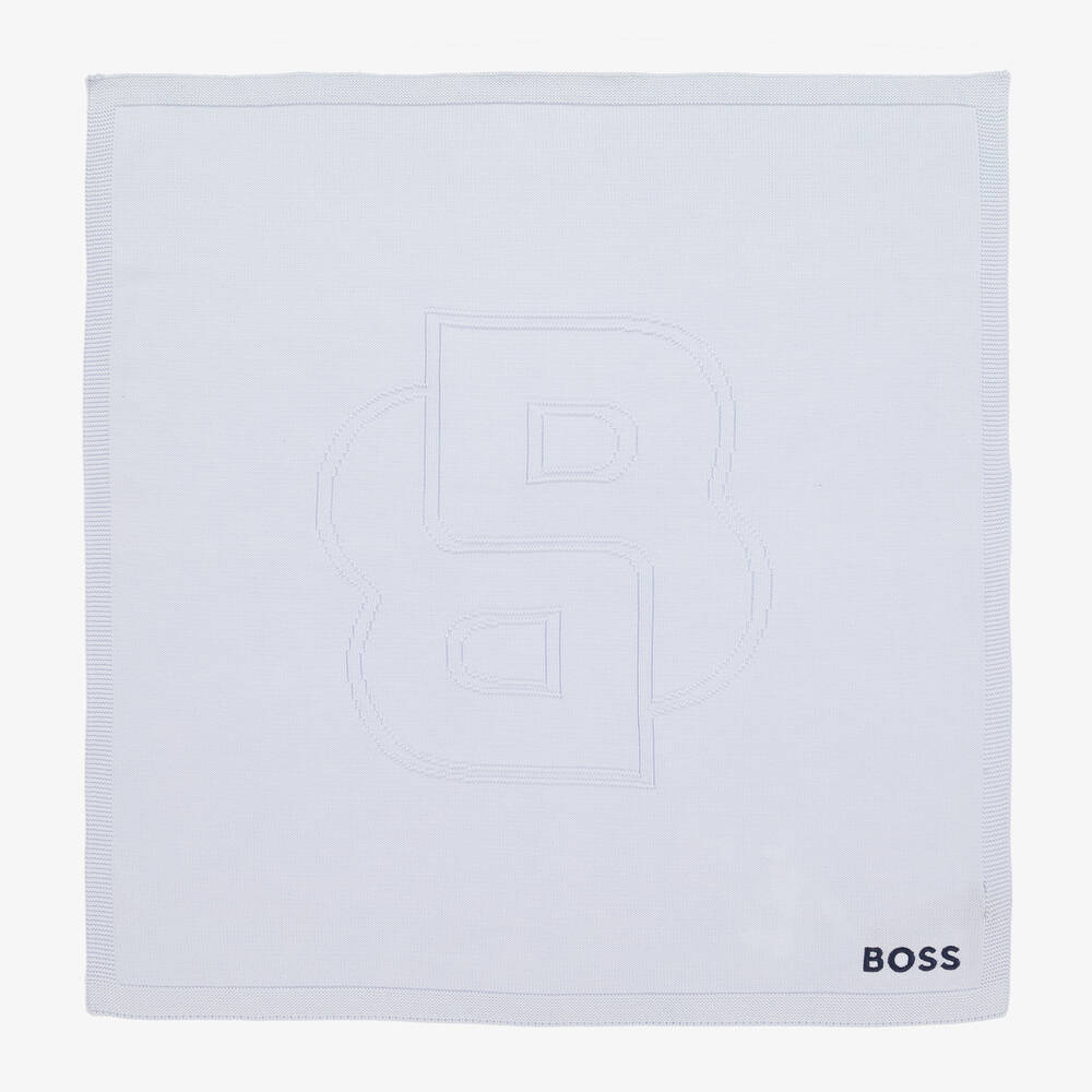 BOSS-Pale Blue Cotton Knit Baby blanket (78cm) | Childrensalon Outlet