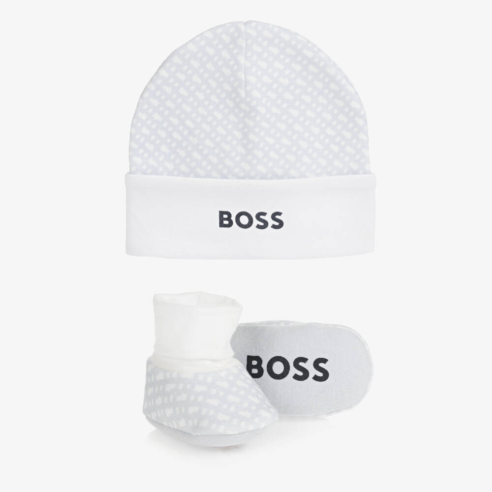 BOSS - Pale Blue Logo Hat & Booties Gift Set | Childrensalon