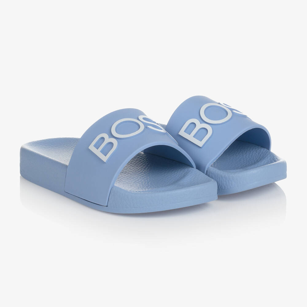 BOSS - Claquettes à logo bleu clair  | Childrensalon