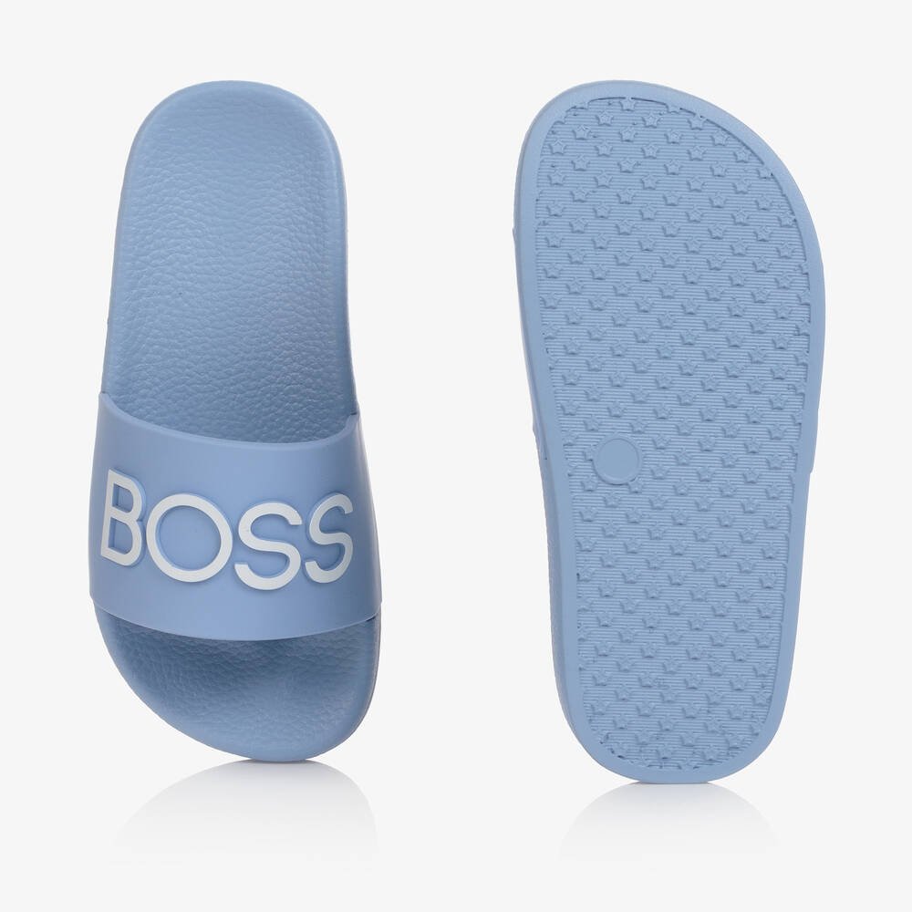 BOSS Pale Blue Logo Sliders Childrensalon Outlet