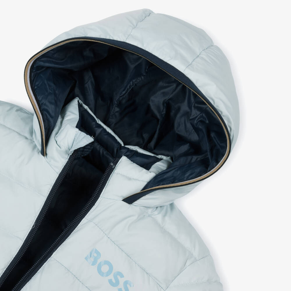 BOSS-Pale Blue & Navy Reversible Puffer | Childrensalon Outlet