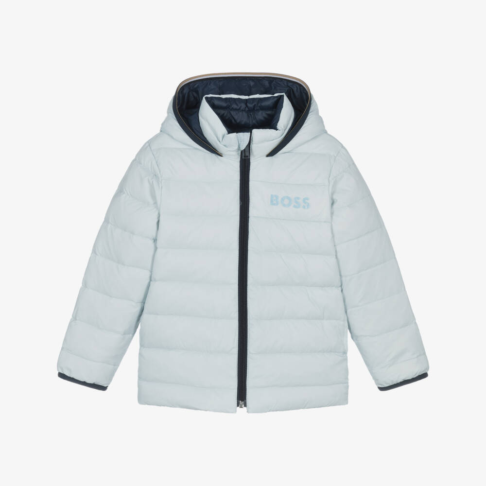 BOSS-Pale Blue & Navy Reversible Puffer | Childrensalon Outlet