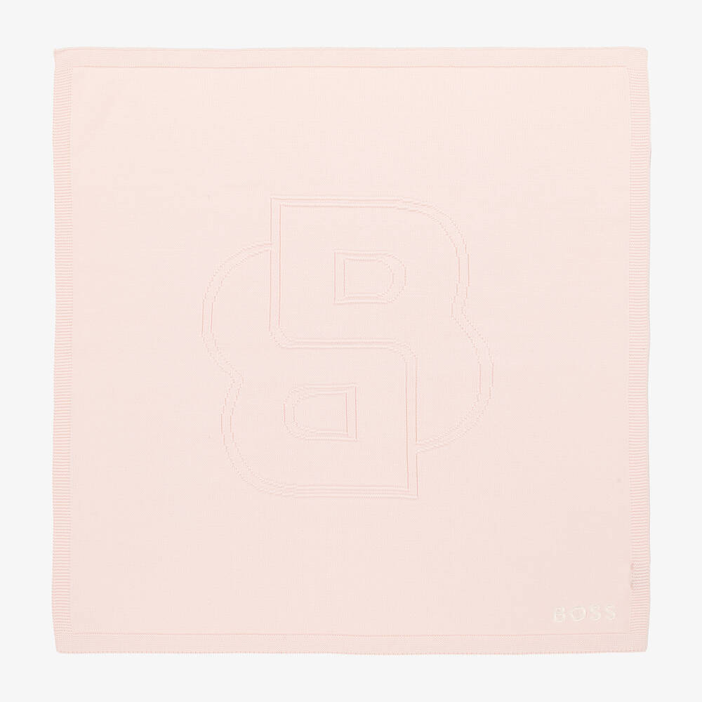 BOSS-Pale Pink Cotton Knit Baby Blanket (78cm) | Childrensalon Outlet