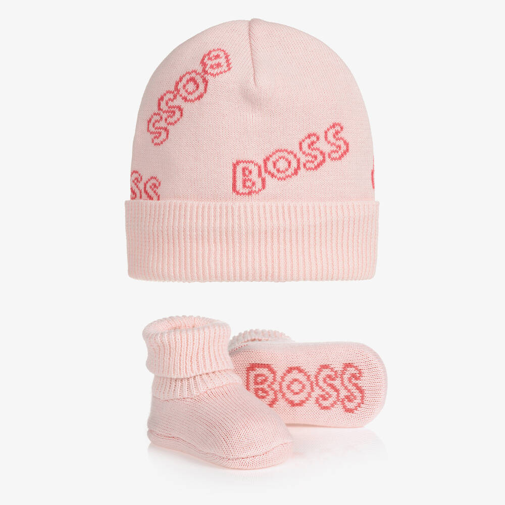 BOSS - طقم هدية قطن محبوك لون زهري للمولودات | Childrensalon