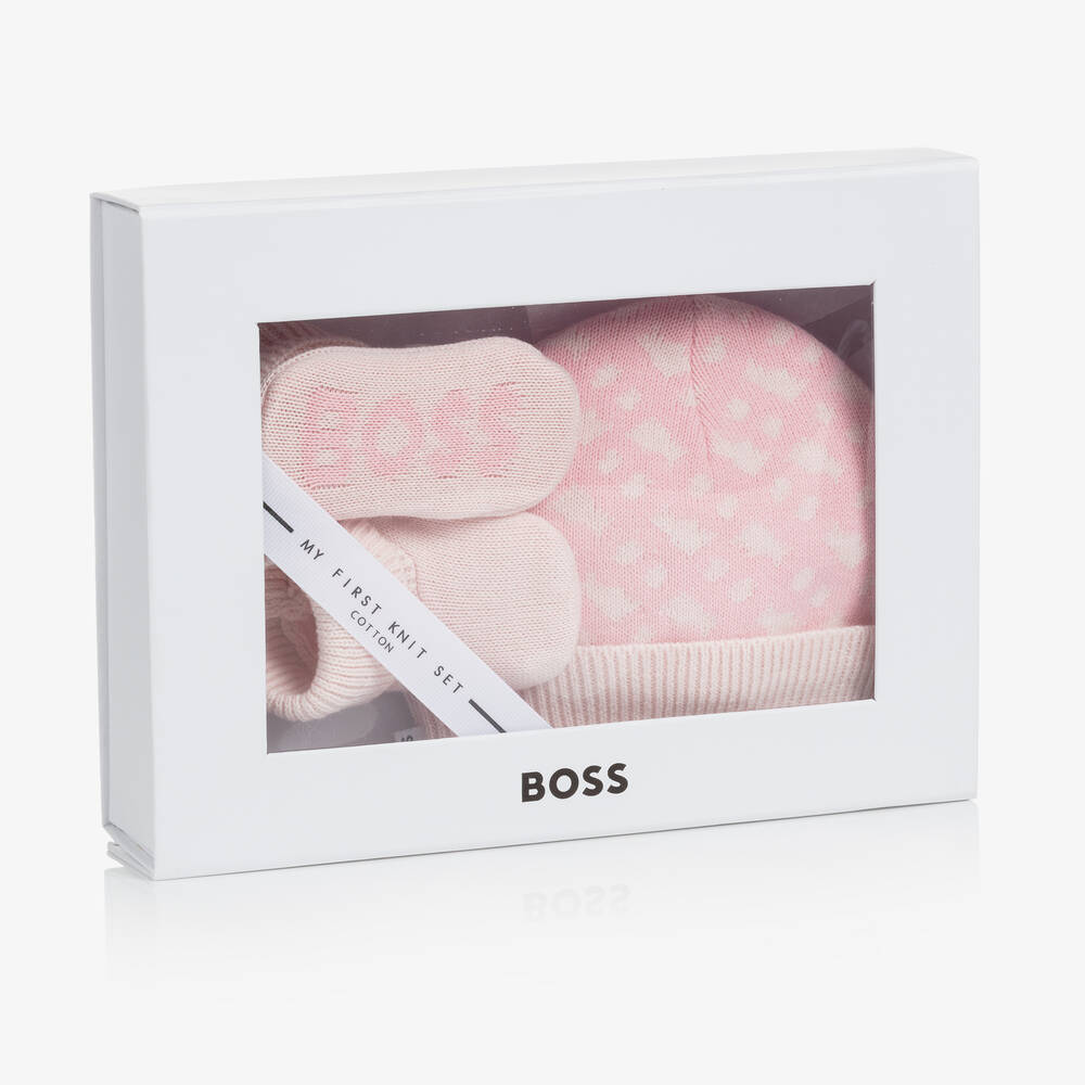 BOSS-Pink Hat & Booties Baby Gift Set | Childrensalon Outlet
