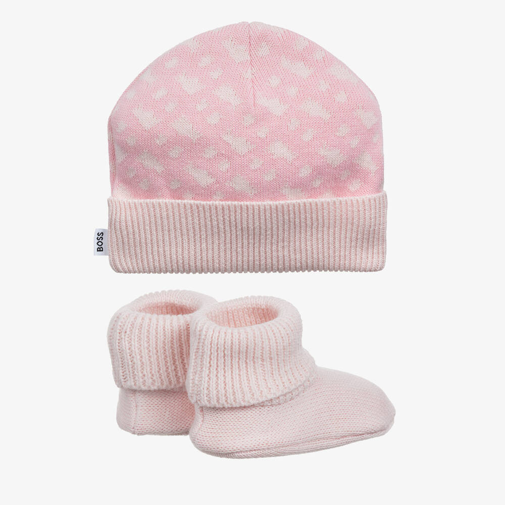 BOSS-Pink Hat & Booties Baby Gift Set | Childrensalon Outlet