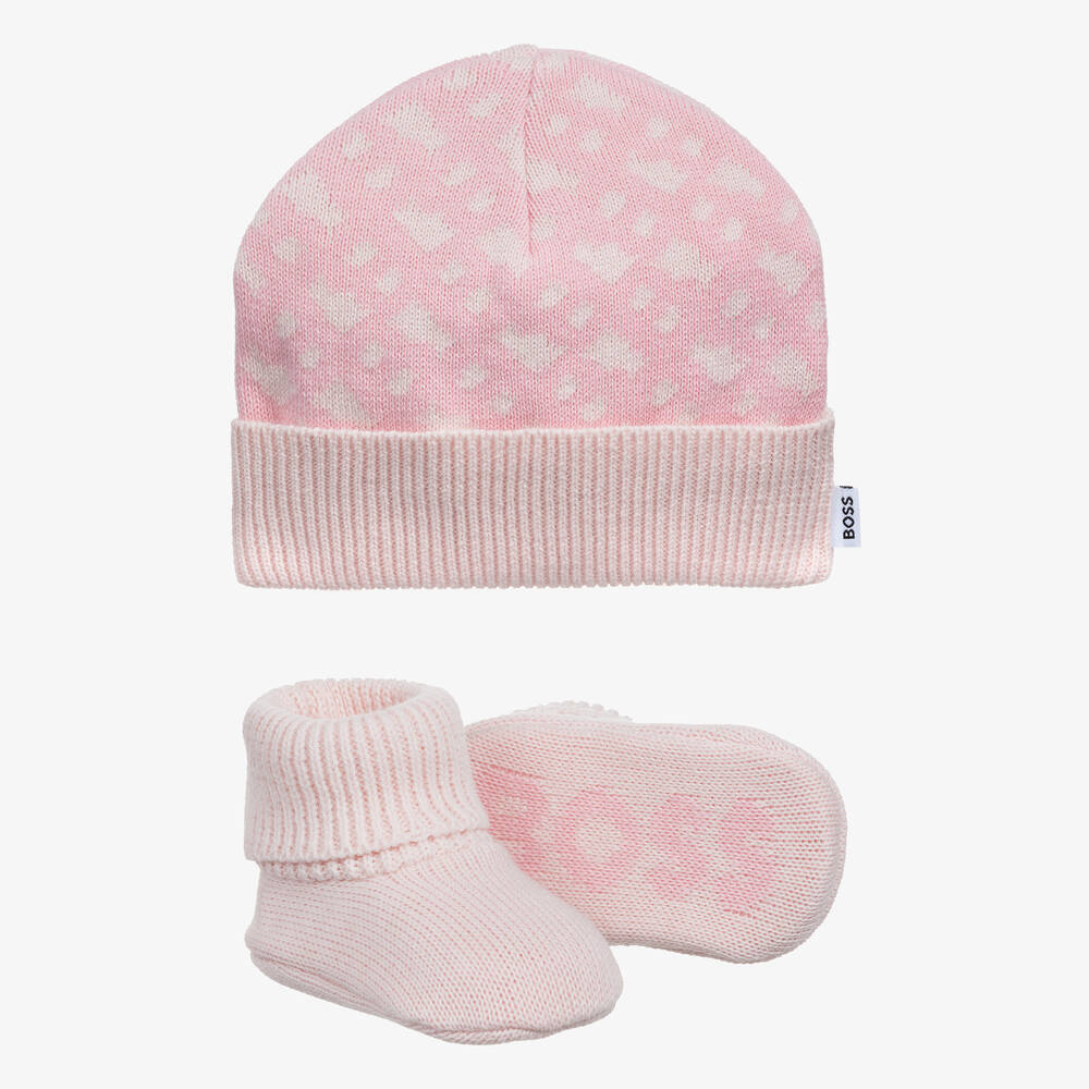 BOSS - طقم هدية قبعة وبوت لون زهري للمولودات | Childrensalon