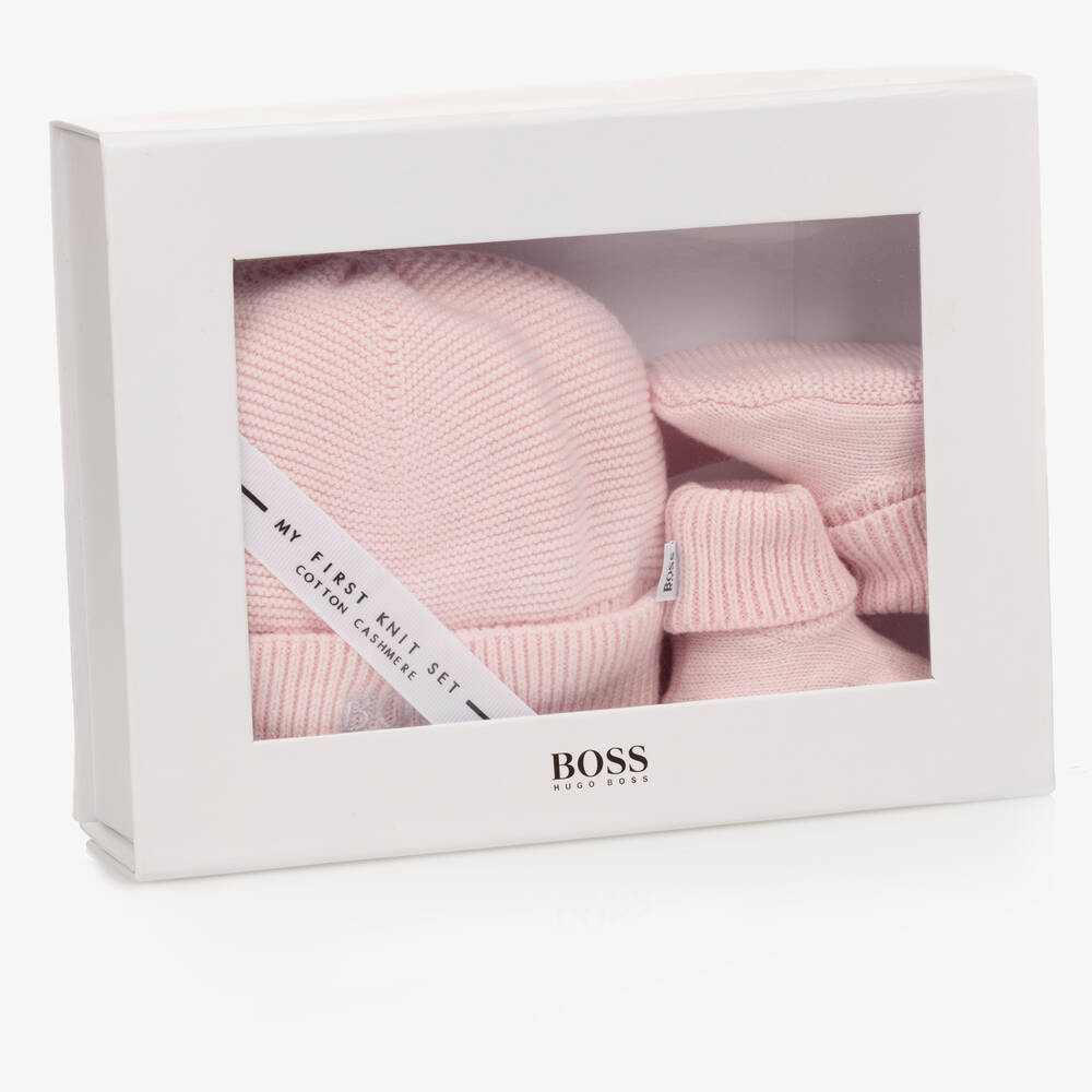 BOSS-Pink Hat & Booties Gift Set | Childrensalon Outlet