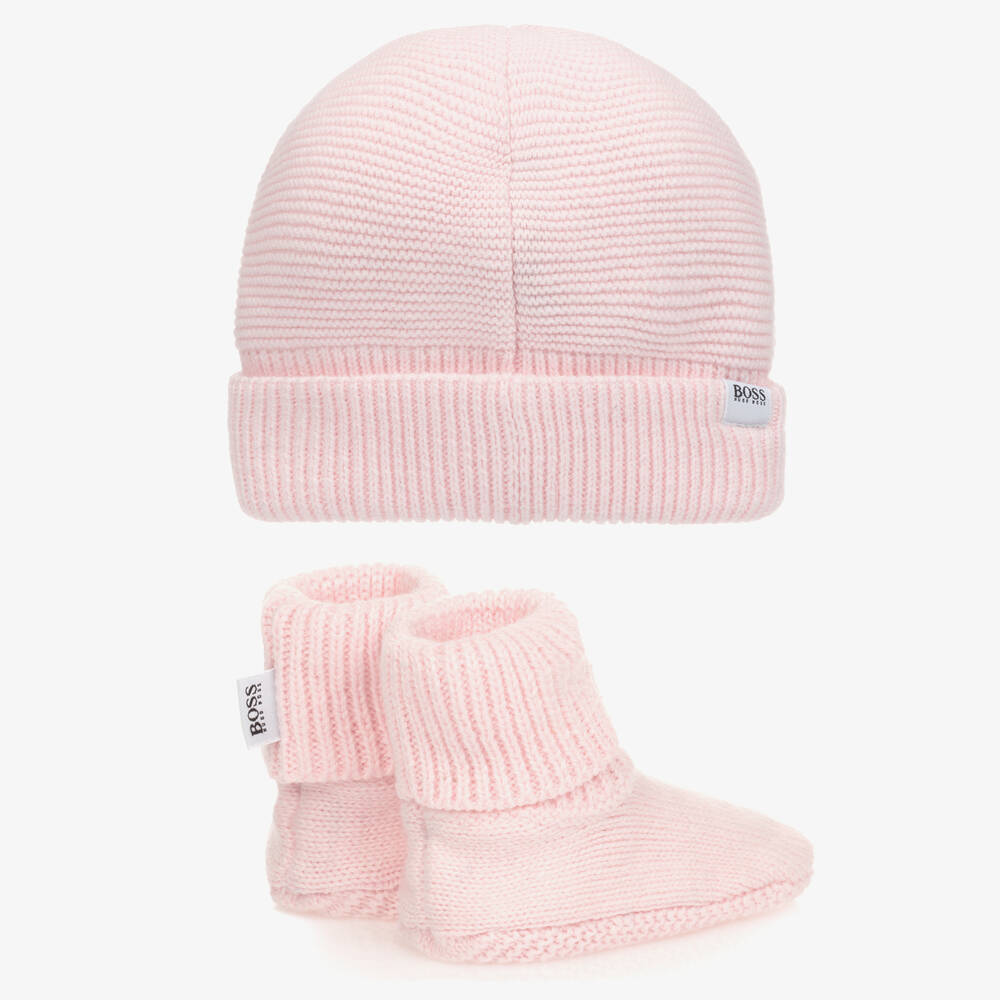BOSS-Pink Hat & Booties Gift Set | Childrensalon Outlet