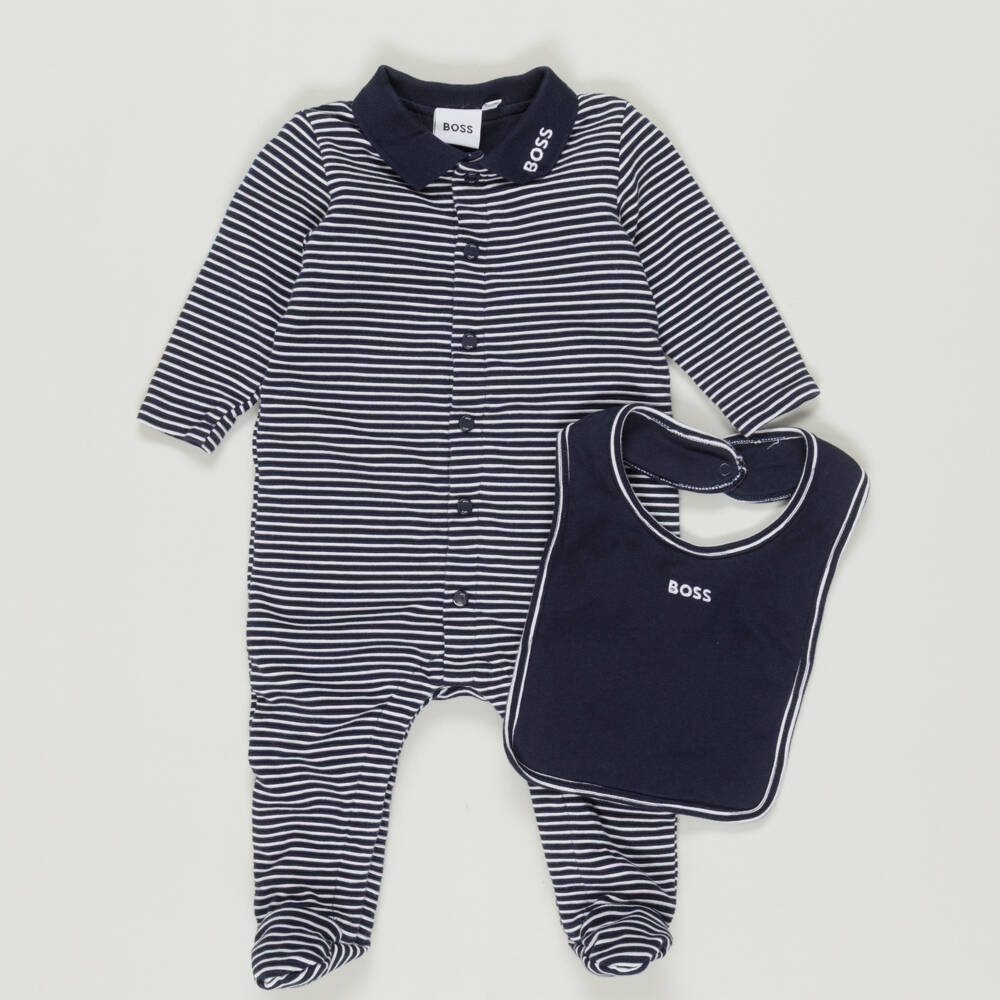 BOSS-Preloved Boys Blue & White Babysuit Set (9 months) | Childrensalon Outlet