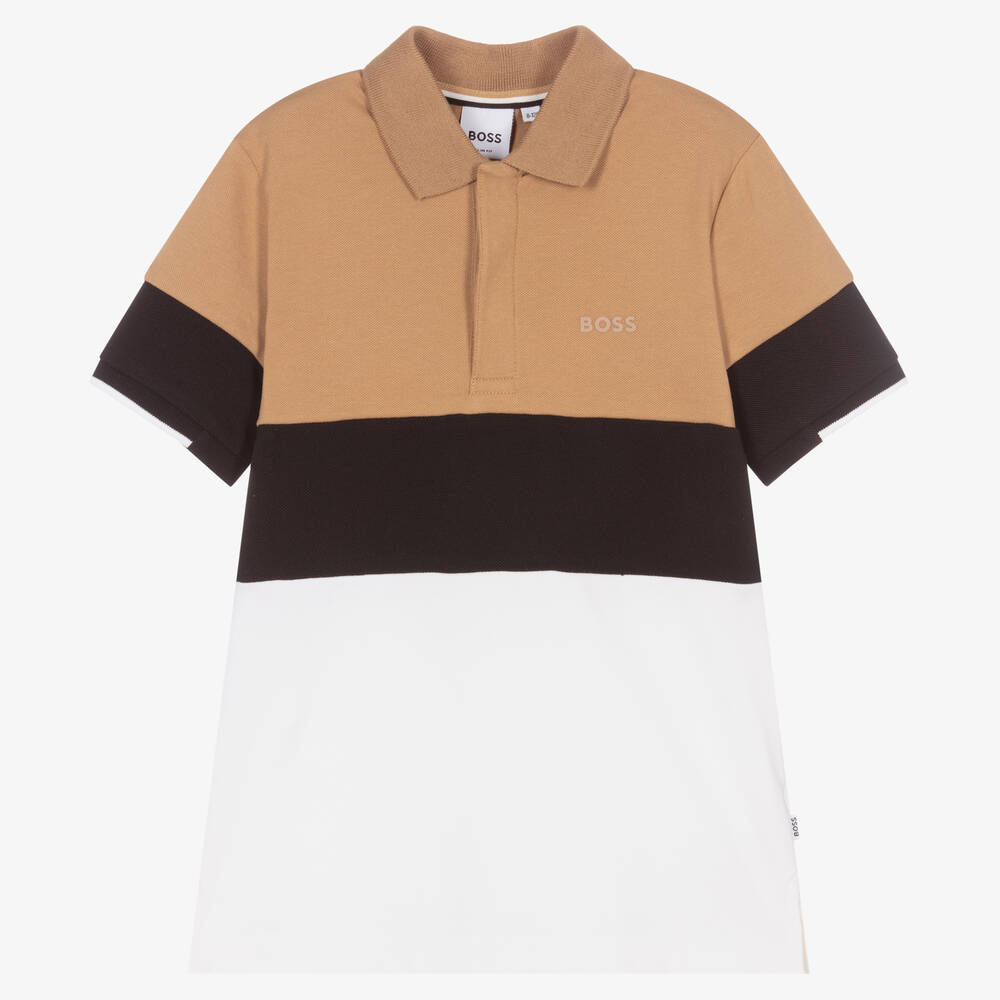 BOSS-Teen Beige & White Polo Shirt | Childrensalon Outlet