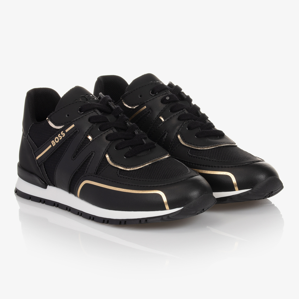 BOSS - Teen Black & Gold Trainers | Childrensalon