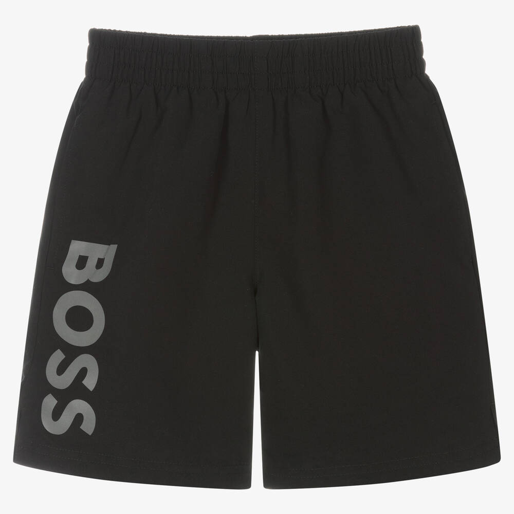 BOSS - Teen Black Logo Swim Shorts | Childrensalon