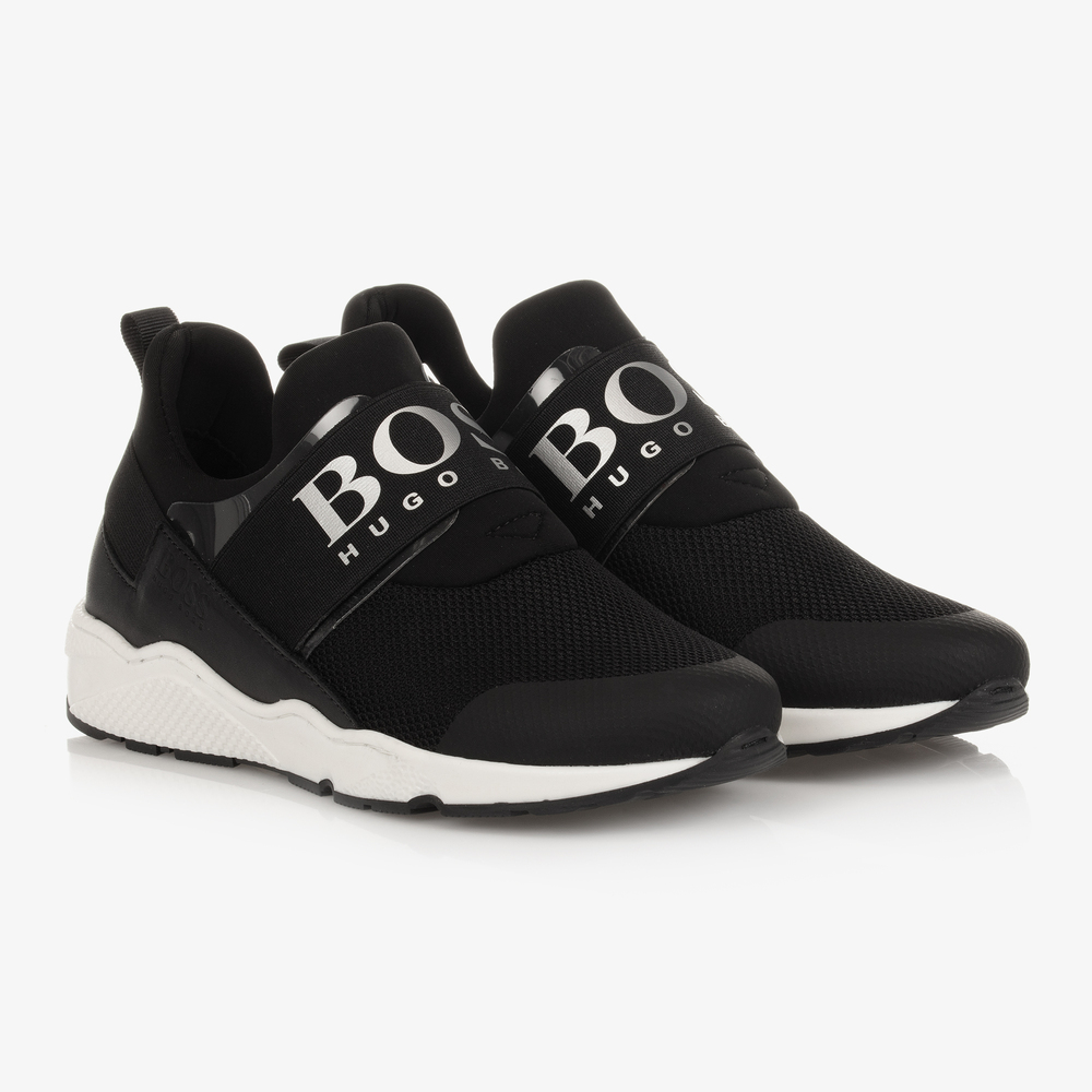 BOSS - Teen Black Logo Trainers | Childrensalon