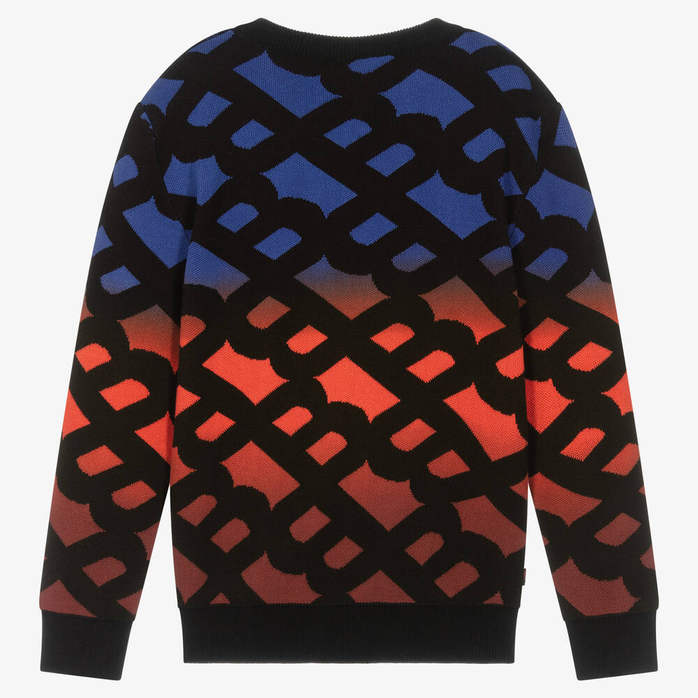 BOSS-بلوفر بطبعة مونوغرام قطن لون أزرق وأحمر | Childrensalon Outlet