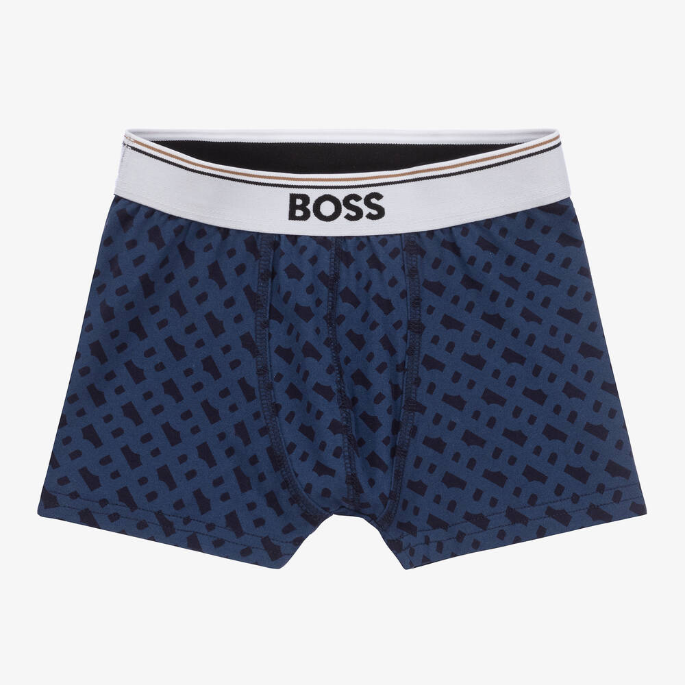 BOSS-Синие и серые трусы-боксеры с монограммой (2шт.) | Childrensalon Outlet