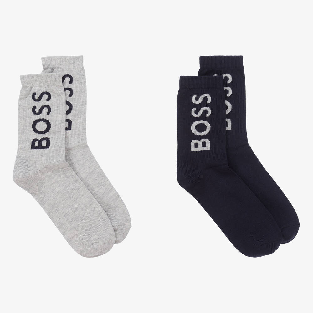 BOSS - Teen Blue & Grey Socks (2 Pack) | Childrensalon