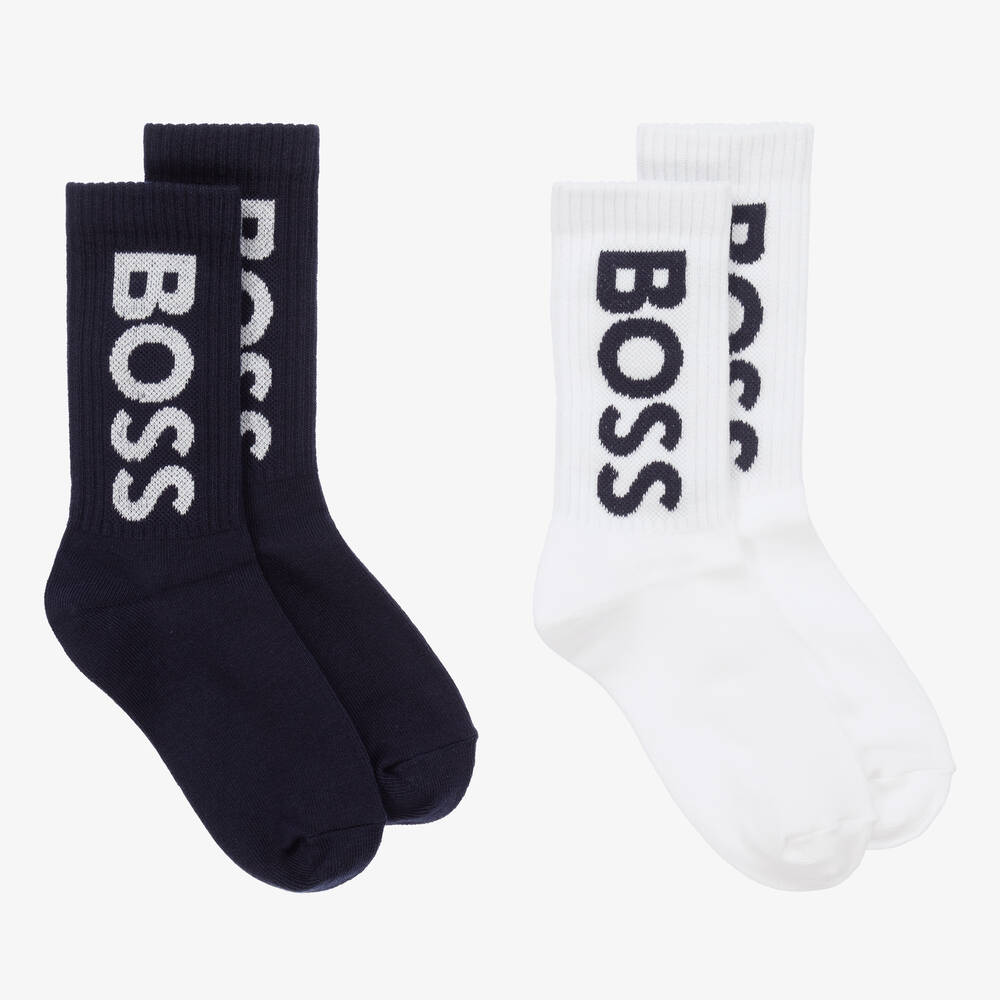 BOSS - Teen Blue & White Cotton Socks (2 Pack) | Childrensalon