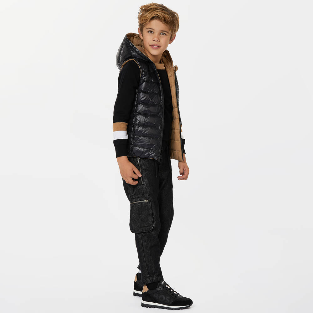 BOSS-Бежево-черный двусторонний жилет | Childrensalon Outlet