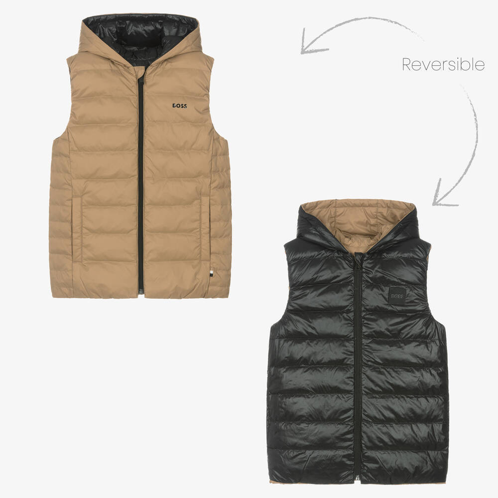 BOSS - Gilet beige et noir réversible ado | Childrensalon