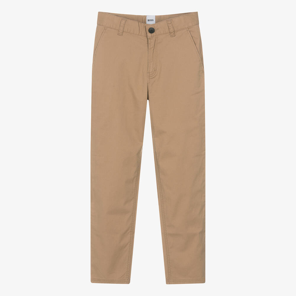 BOSS Teen Boys Beige Cotton Chino Trousers Childrensalon Outlet