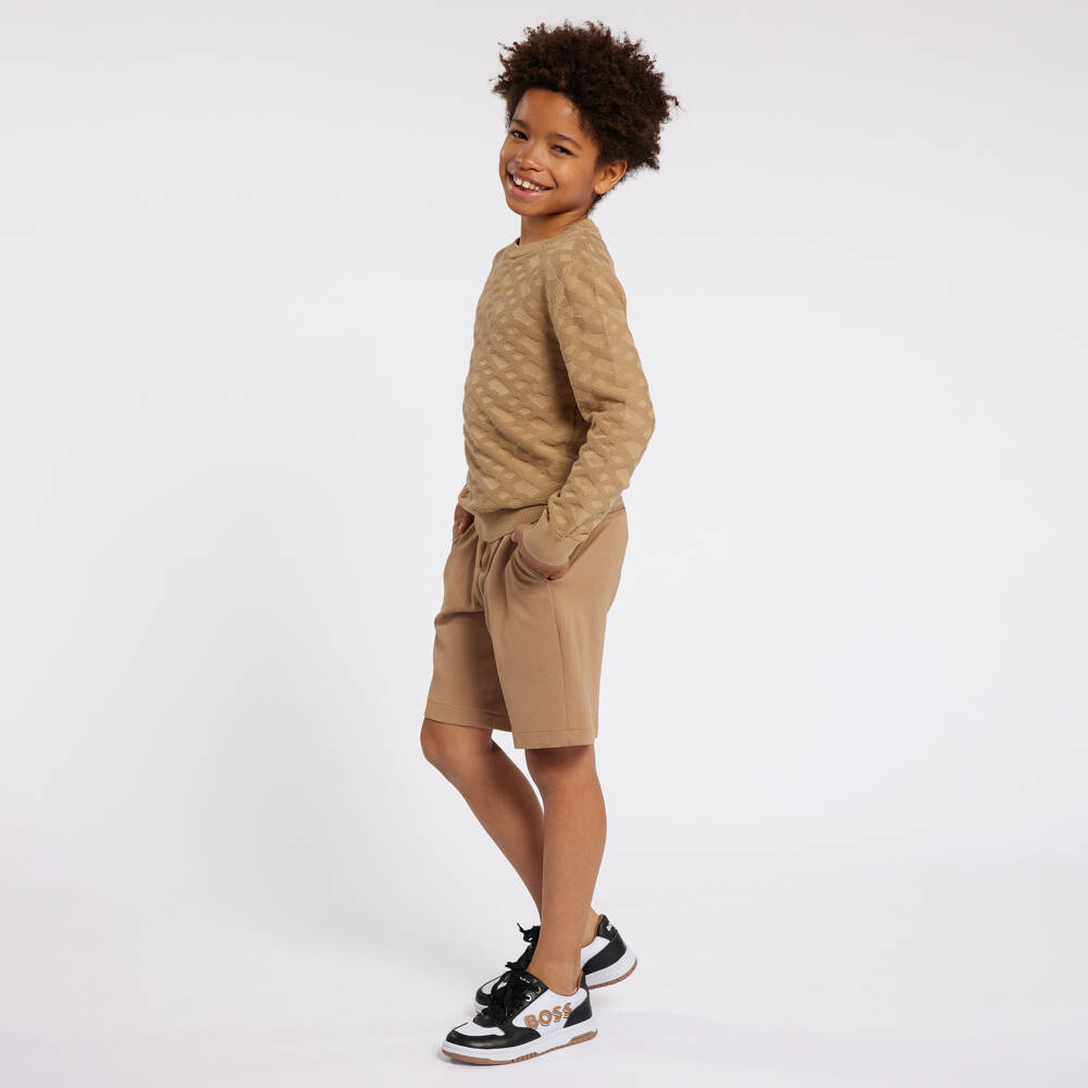 BOSS-Teen Boys Beige Cotton Knit Sweater | Childrensalon Outlet