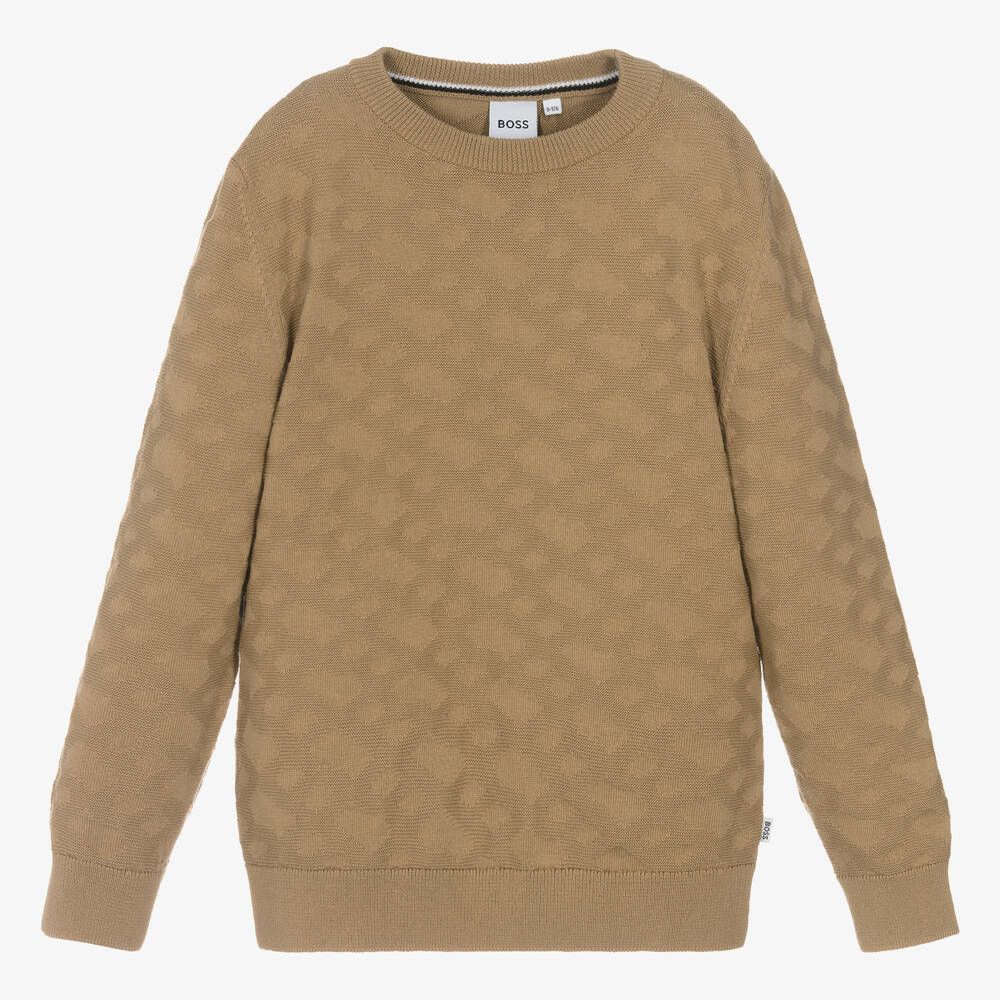 BOSS-Teen Boys Beige Cotton Knit Sweater | Childrensalon Outlet