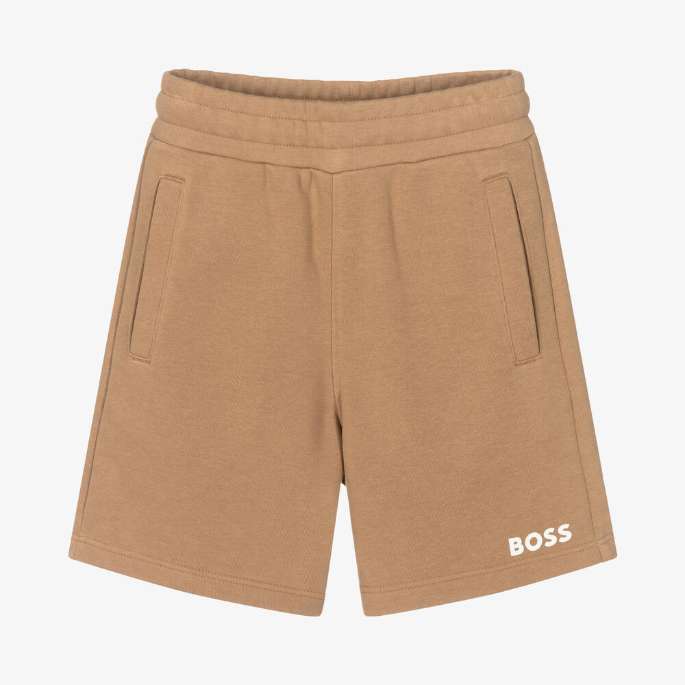 BOSS - Teen Boys Beige Cotton Logo Shorts | Childrensalon