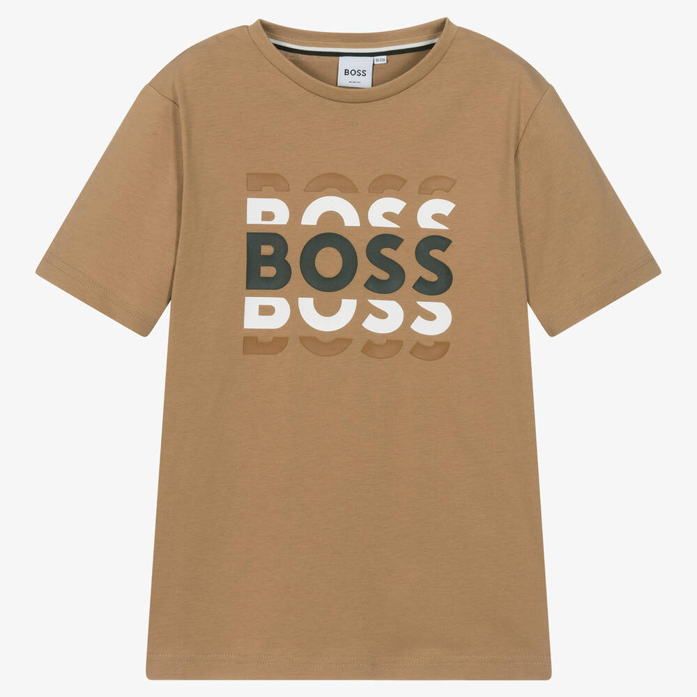 BOSS - Бежевая хлопковая футболка для мальчиков-подростков  | Childrensalon