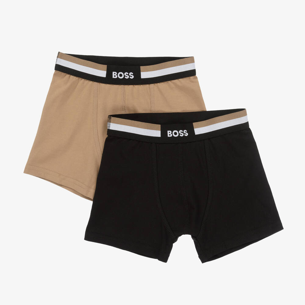 BOSS-Teen Boys Black & Beige Boxer Shorts (2 Pack) | Childrensalon Outlet
