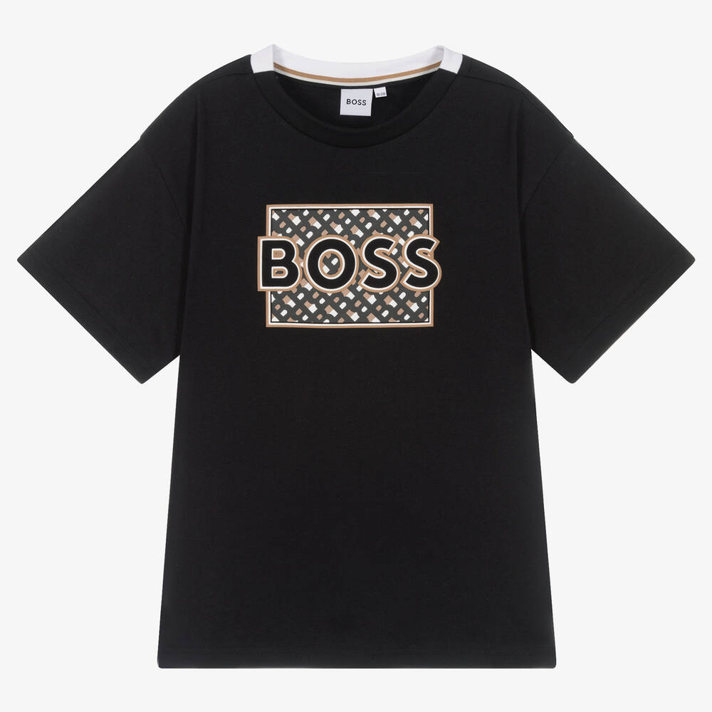 BOSS - Teen Boys Black & Beige Logo T-Shirt | Childrensalon