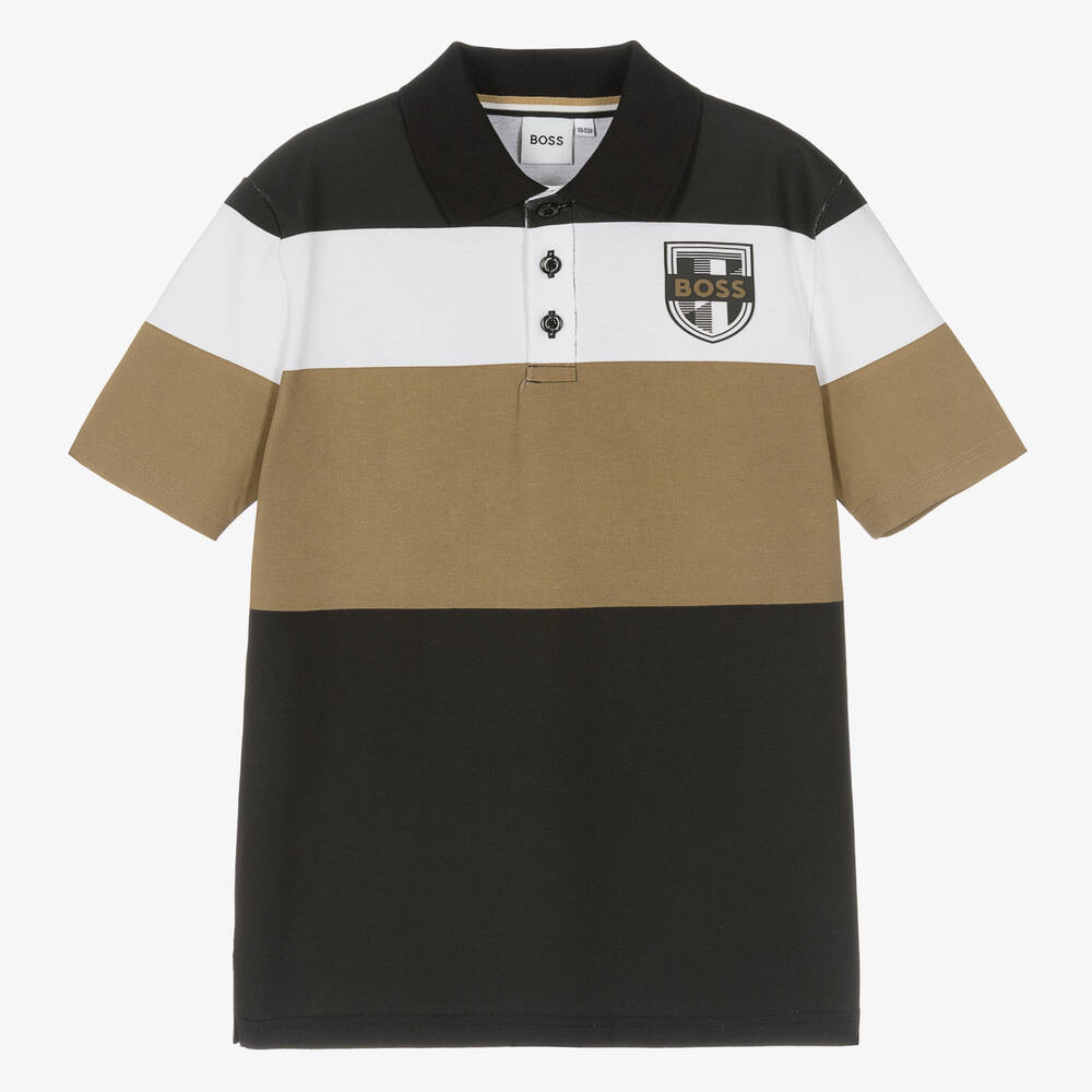 BOSS-Teen Boys Black Colourblock Cotton Polo Shirt | Childrensalon Outlet