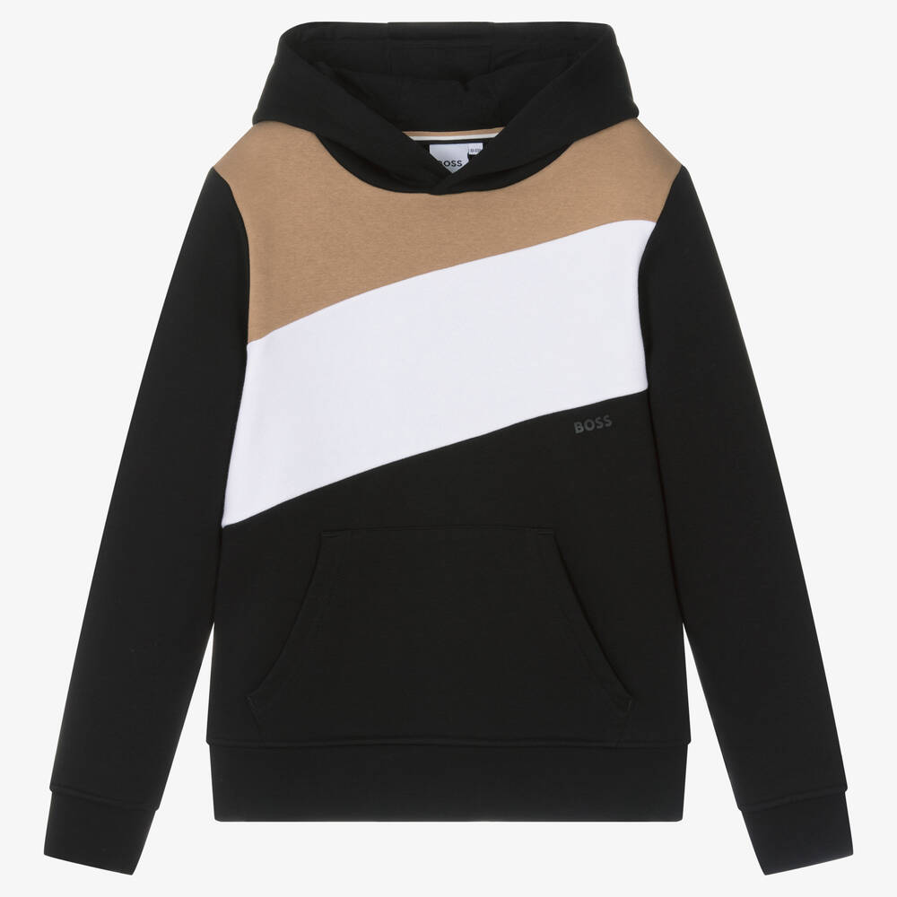 BOSS - Sweat à capuche noir color block | Childrensalon