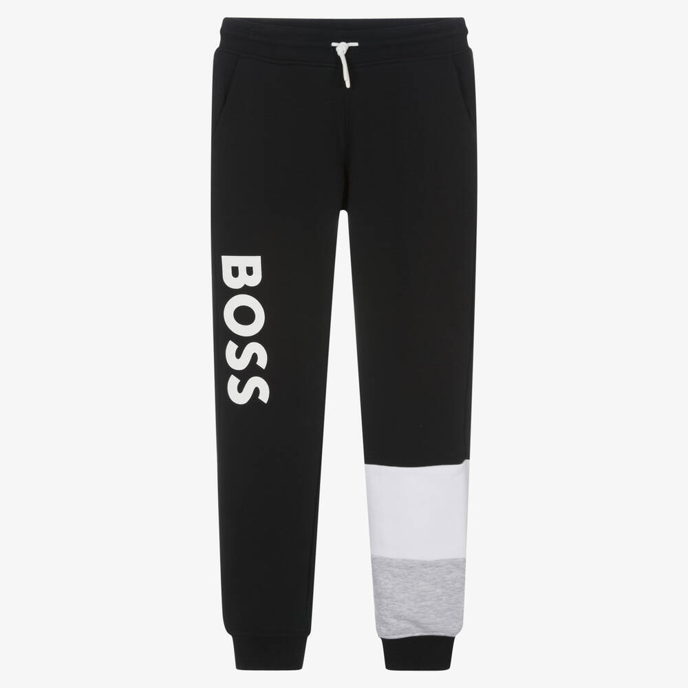 BOSS - Teen Boys Black Cotton Jersey Joggers | Childrensalon