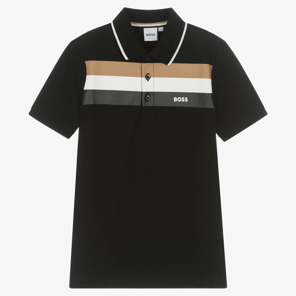 BOSS - Teen Boys Black Cotton Logo Polo Shirt | Childrensalon