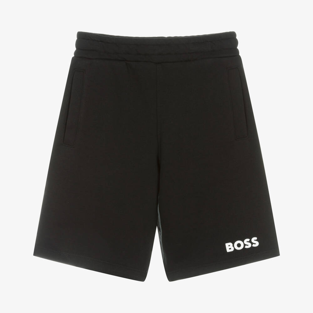 BOSS - Teen Boys Black Cotton Logo Shorts | Childrensalon